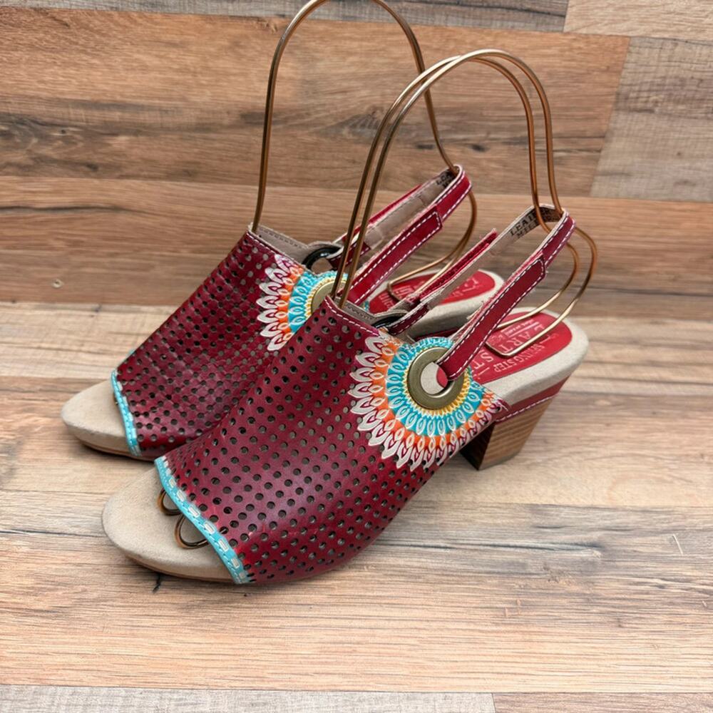 Spring Step L'Artiste 38 7.5-8 Millie Leather Perforated Slingback Heels Red